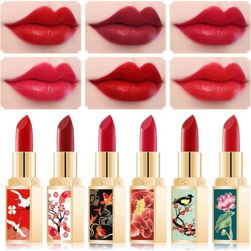 Matte Chinese style lipstick lasting moisturizing waterproof lipstick cosmetic lotus crane peony koi style