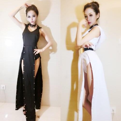 New Black White Jazz Dance Dress bodysuit For Lady Nightclub Women Bar Dj Dancers Stage Vintage Singer Costumes M1017