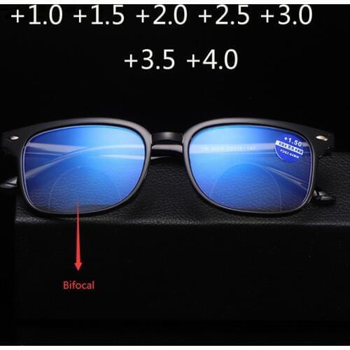 Rivet Reading Glasses Bifocal Far Near Anti Blue Light Magnification Eyewear Presbyopic Glasses Diopter +150 +200 +250 +300 +400