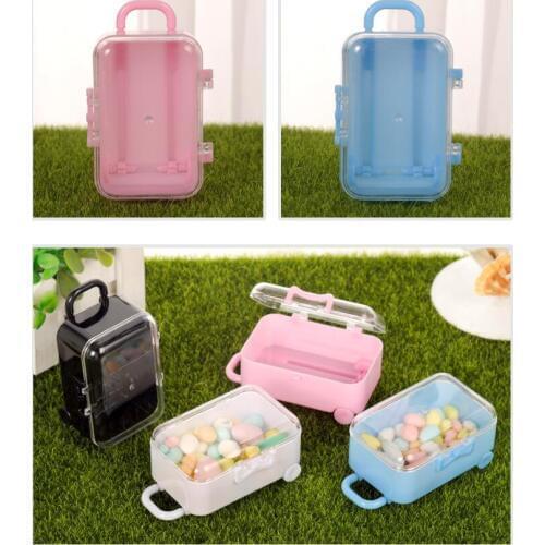 Wholesale 600PCS Clear Mini Rolling Travel Suitcase Favor Box Wedding Favors Party Reception Candy Package Baby Shower Ideas