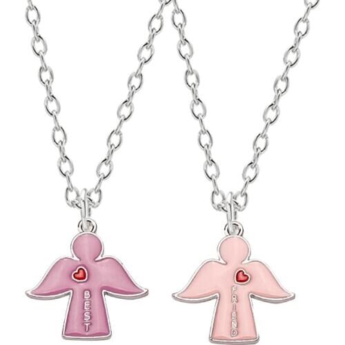 Best Friend Necklace Angel Peach Heart Pendant Friendship BFF Necklace Men And Women Jewelry Halloween Gift 2-Pcs-Set Wholesale