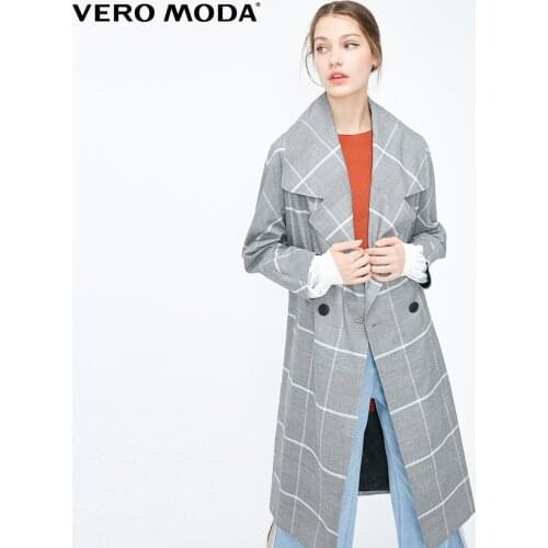 Vero Moda Womens OL Style Plaid Lapel Trench Coat | 319121521