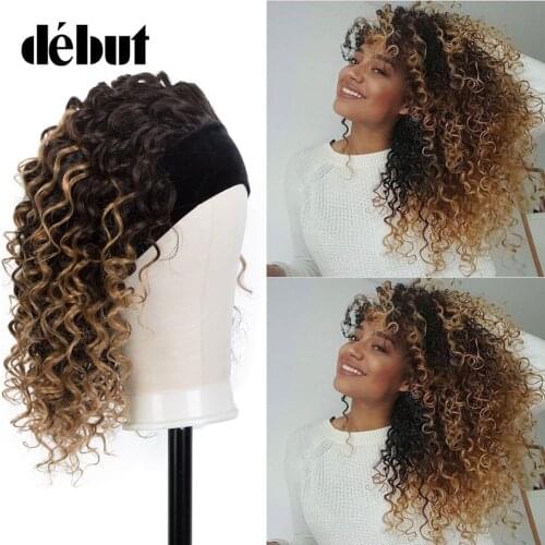 Debut Ombre Kinky Curly Bob Human Hair Wigs T1B/4/27 Remy Headband Wigs For Black Women Brazilian Deep Wave Short Cheap Wigs