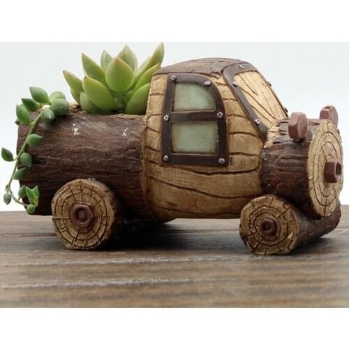 Pastoral creative imitation wood grain cartoon animal succulents flower pots personalized desktop floral ornaments
