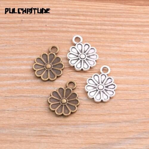 PULCHRITUD 20PCS 14*19mm 2020 New Metal Alloy Two Color Flower Charms Plant Pendant For Jewelry Making DIY Handmade Craft