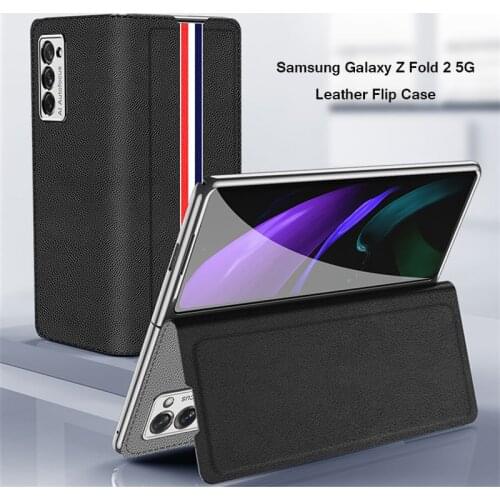Luxury Genuine Leather Case for Samsung Galaxy Z Fold 2 5G Magnetic Plating Frame Case Shockproof Shell for Galaxy Z Fold Cover