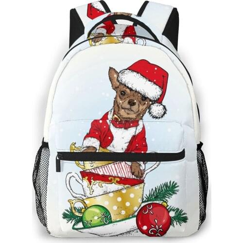 OLN Backpack Women Shoulder Bag For Teenage Girls Beautiful Dog In Christmas Hat Bagpack Female Ladies School Backpack
