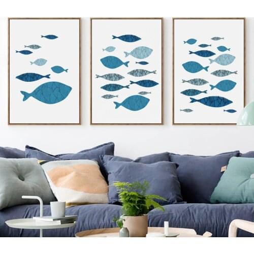 Mediterranean Style Small Cute Marine Fish A4 Canvas Painting Art Print Poster Picture Wall Art for Living Room Home Decor