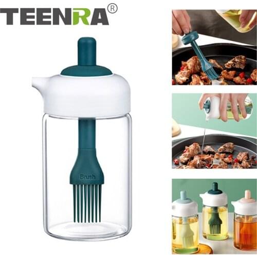 TEENRA Glass Seasoning Tank Liquid Seasoning Bottle Leak-proof Condiment Container With Brush Oil Dispenser Bottle Kitchen Tool