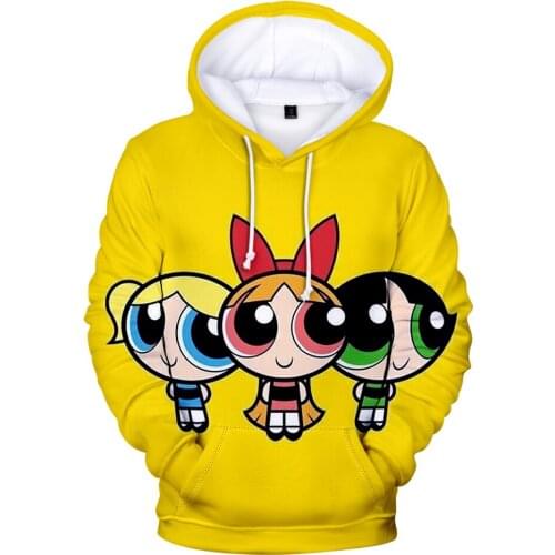 Cartoon 3D Print Powerpuff Cute Girls Hoodie Sweatshirts Men Women Spring Autumn Tops Harajujku Kawaii Powerpuff Kids Clothes