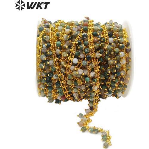 WT-RBC109 wholesale natural stone with gold Chain 4mm small round pearl long Beads Chain women fashion Jewelry Chain Making