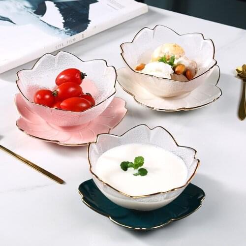 Japanese Heat Resistant Cherry Blossom Glass Dessert Salad Bowl Creative Home Soup Birds Nest Bowl Ice Cream Cup Tableware