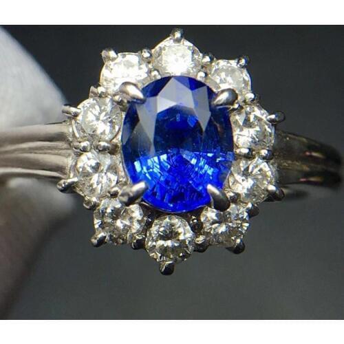 Fine Jewelry Pt900 Real Platinum Gold 100% Natural Blue Sapphire 0.91ct Gemstones Sapphire Diamonds Female Wedding Rings