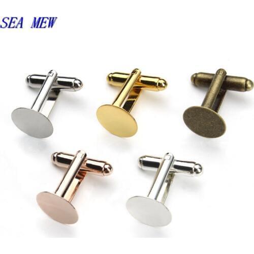 SEA MEW 20 PCS 6mm 8mm 10mm 12mm Round Flat Cufflinks Base Setting ,7 Colors Plated Cufflinks Blank For Jewelry Making