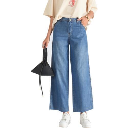New Arrival Summer style Thin Pants Woman blue Tencel High Waist plus size 32 Wide Leg womens Jeans pants