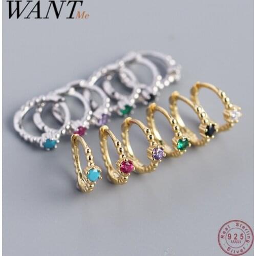 WAANTME Real 925 Sterling Silver Minimalist Colorful Zircon Charming Small Earrings for Women Fashion Rock Unisex Party Jewelry