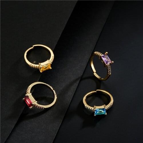 4 Colors Crystal Zircon CZ Wedding Ring For Women 2021 New Fashion Gold Color Open Ring Adjustable Female Engagement Jewelry