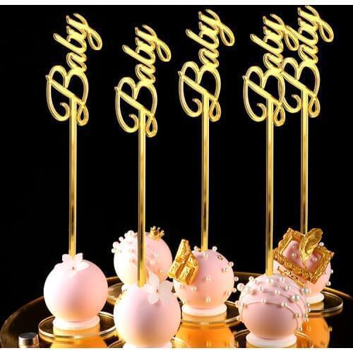 Personalized Gold Acrylic Cake Pop Sticks Customized Name Lollipop Candy Buffet Treat Wedding Party Decorations
