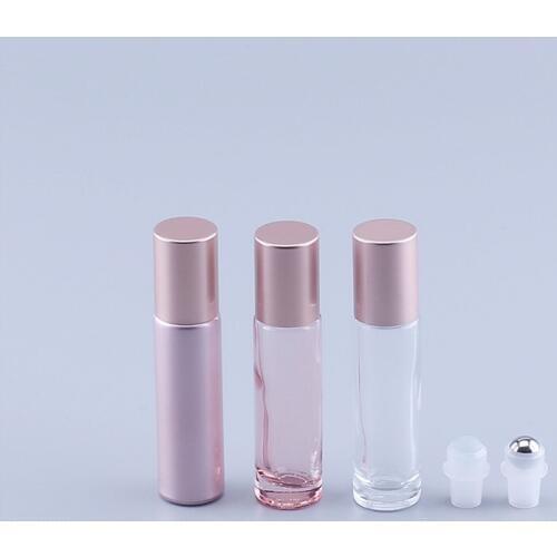 30pcs 10ml Pink Color Thick Glass Roll On Essential Oil Empty Perfume Bottle Roller Ball bottle For Travel