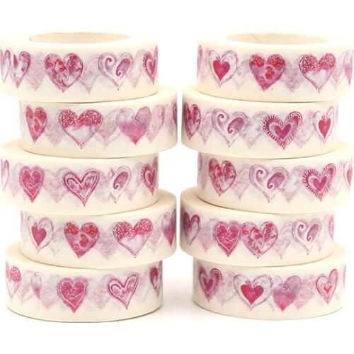 10pcs/lot 15mm*10m Kawaii Christmas Red Heart White Washi Tapes for Scrapbooking Stickers Adhesive Masking Tapes Stationery