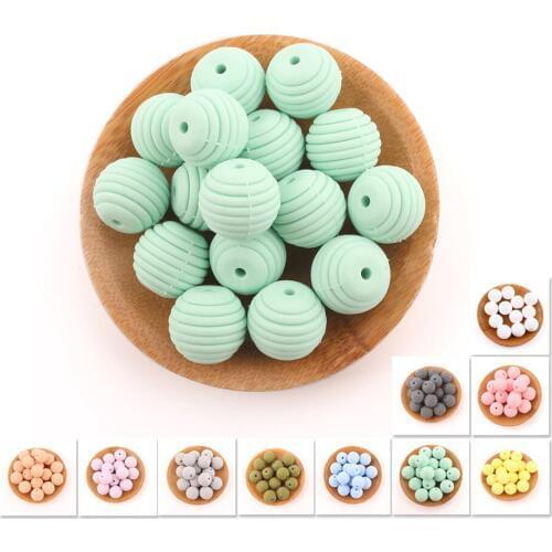 Bite Bites 15mm 10PCS Silicone Thread Beads Organic Food Grade Silicone Teether Chewable Diy Nurse Gift For Mommy Baby Teether