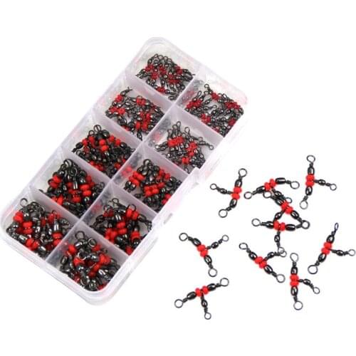 100Pcs Three-Way Fishing Barrel Swivels T-Turn Cross Line Triple Barrel Swivels Rolling Swivel Fishing Line Connectors