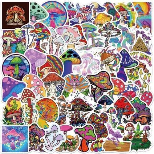 25/50PCS Cartoon Psychedelic Mushroom Stickers Aesthetics Laptop Guitar Luggage Phone Waterproof Graffiti Sticker Decal Kid Toy