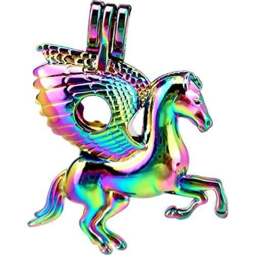 C843 5pcs/lot COLORS Horse Wing Running Cage Pendant Pearl Locket Fairytale Party Essential Oil Diffuser Beauty Gift