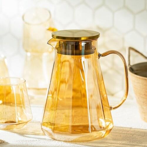 1.8l Diamond Shape Glass Cold Kettle Transparent Teapot Set Heat Resistant Water Bottle Jar With Handle Household Pitchers