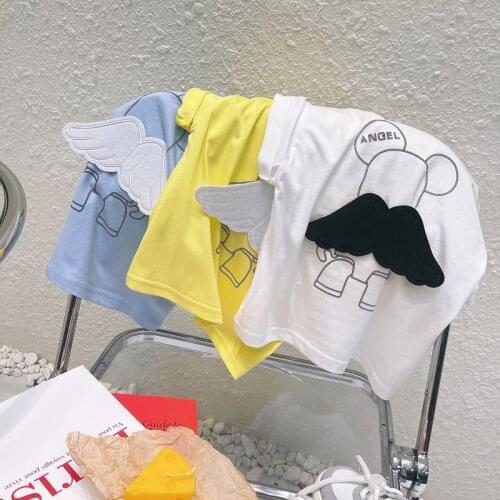 Childrens Clothing Summer New Kids Boys Girls Cartoon T Shirts Casual Loose Cute Wing Letters Baby Tee Shirts Kids Cotton Tops