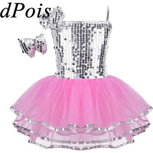 Kids Girls Sequined Jazz Dancewear Costume Gymnastics Leotard Modern Contemporary Dance Performing Clothes Children Ballet Dress