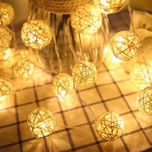10/20/40 LEDs Rattan Balls String Lights Battery Moon Star Holiday Christmas Garland Lights for Patio Wedding Party New year