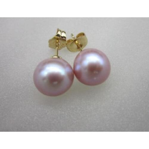 HOT SELL A pair Charming AAA 9-10mm natural genuine south sea purple pearl earring 14k/20