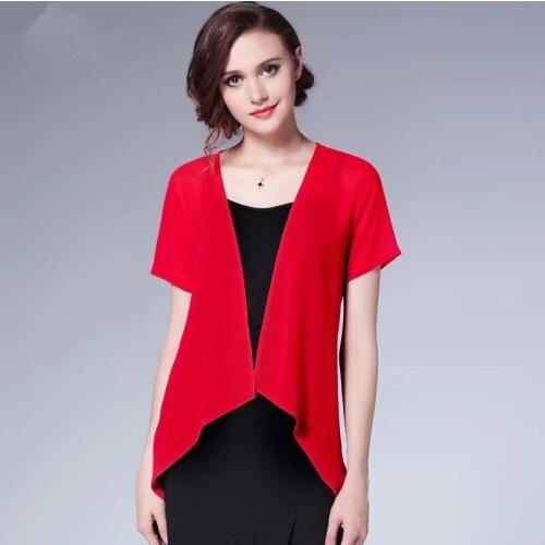 2020 new Summer women chffion cardigan short sleeve solid plus size M-7XL blouse black white red fashion casual sunscreen loose