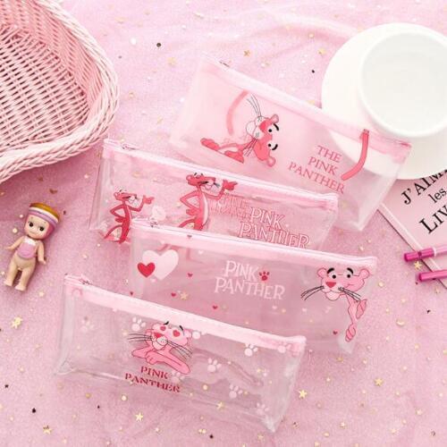 Kawaii Cartoon The Pink Panther Transparent Pencil Bag School Desk Organizer Pencil Case Girls And Boys Stationery Supplies