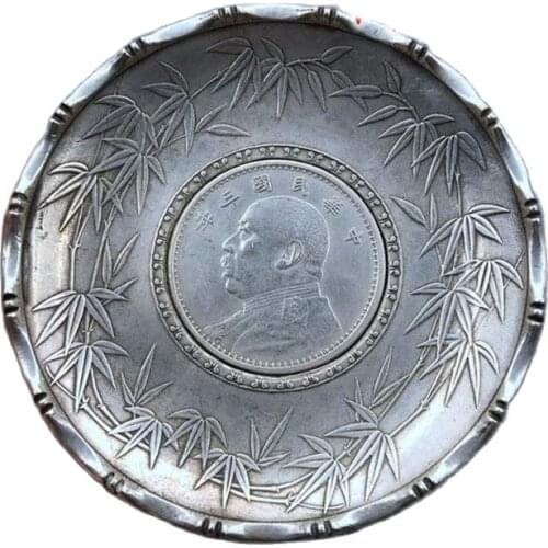 China old Carved Tibetan silver writing-brush washer ornaments plates