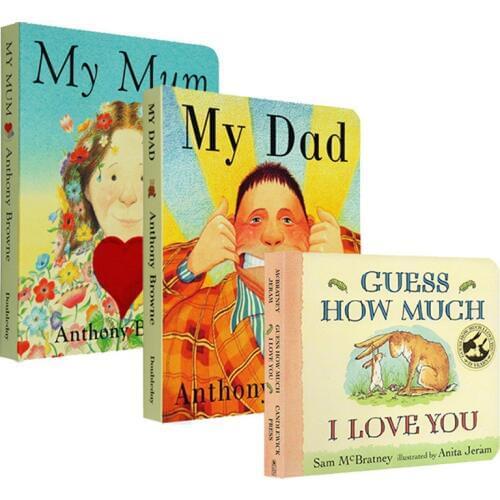 3 Board Books/Set Guess How Much I Love You , My Dad, My Mum English Picture Story Cardboard Books for Kids Educational Toy Book