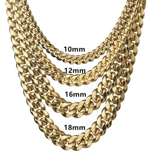8/10/12/14/16/18mm Fashion Buckle Stainless Steel Color Gold Miami Cuban Curb Chain Men Women Necklace Or Bracelet