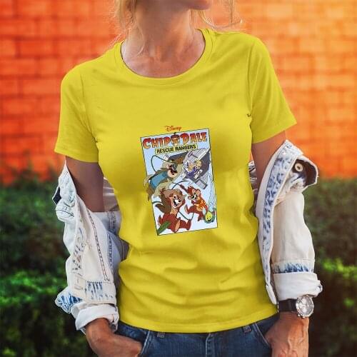 Disney Fashion Outdoor Women T-Shirts Summer New Products Chip 'n' Dale Cartoon Printing Harajuku Style Round Neck Short Sleeve