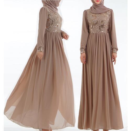 Islamic Womens Embroidered Chiffon Abayas Muslim Long Sleeve Fashion Dress Arabic Dubai Turkish Women Clothing