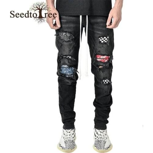 Mens Slim Jeans Ripped Denim Casual Pants Men Hole Pencil Pants Denim Trousers