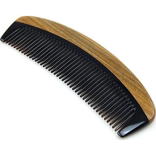 Natural green sandalwood horn comb Sandalwood straight hair comb Hairdressing tools horns and wooden comb