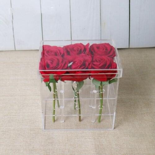 New Clear Acrylic 6 Holes Flower Box Valentines Day Wedding Gift Rose Box Handmade Acrylic Rose Storage Box With Lid Wholesale