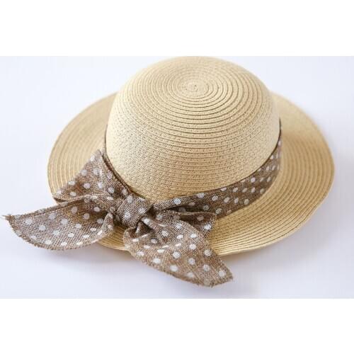 2016 New Straw GIrls Beach Sun Hat with Big Bow Summer Kids Cap Top Quality Girls Sun Protection Hats KidsTravel Hat