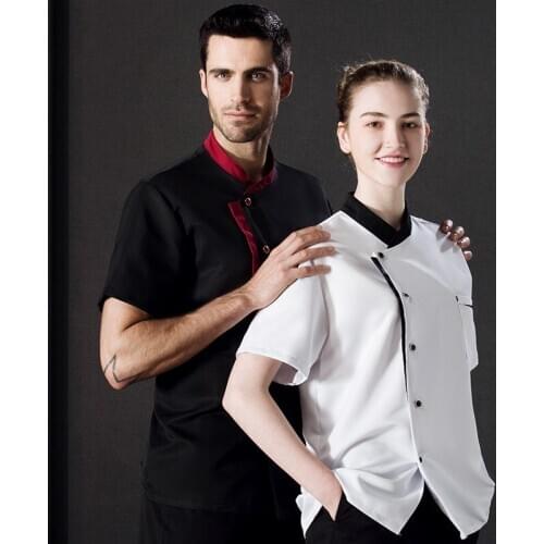2018 Summer New Fashion Short Sleeve White Chef Jacket Restaurant Men and Women Cook Clothing Hotel Cheap Work Uniform Wholesale