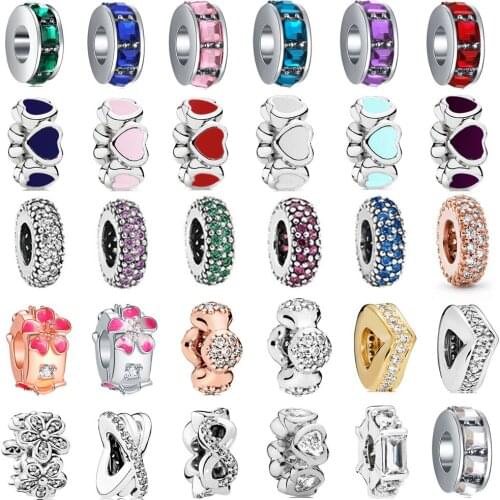 New Heart Flower Spacer Beads Charm Silver Fashion Bracelet Ladies DIY Jewelry Making Gifts