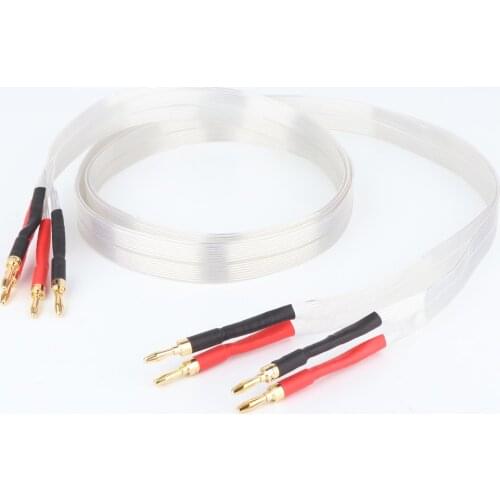 New Hi-End Audio Music Ribbon speaker cable OCC Silver Plated 24K Gold Plated Banana Plug HIFI Fever Loudspeaker Cable
