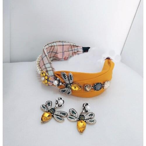 2021 New Baroque Hair Hoop Shiny Rhinestone Headband for Women Crystal Bee Headband Hair Hoop Girls Gift