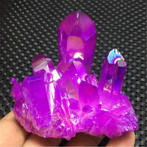 Wholesale price 130-150g Electroplating Rare beautiful purple flame aura quartz crystal cluster specimen