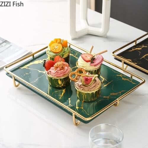 Imitation Marble Storage Tray Cake Dessert Fruit Plate European Desktop Storage Tool Serving Tray Home Ceramics Storage Tools
